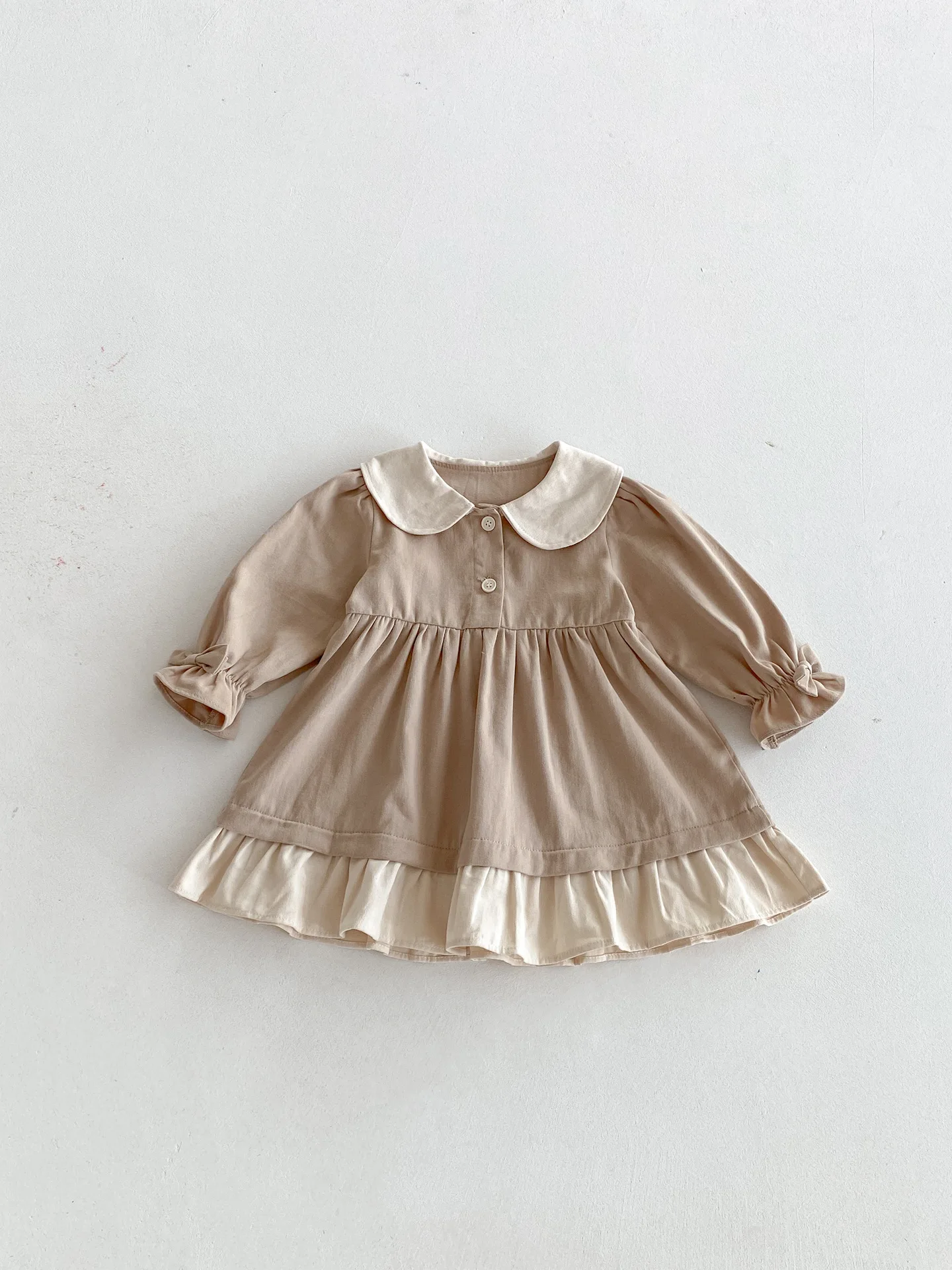 

2025 Autumn New Girls Long Sleeve Dress Solid Toddler Clothes Baby Girl Cute Peter Pan Collar Princess Dress Kids Cotton Dresses