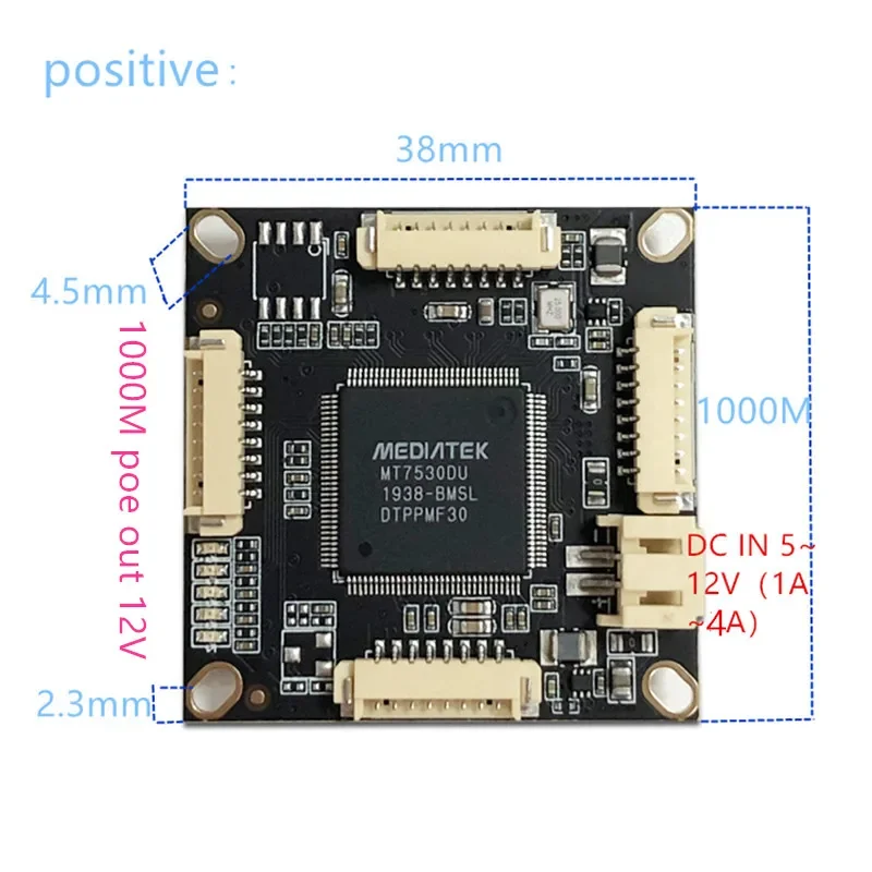 10/100/1000M 4 port gigabit POE 12V 15.4W Ethernet switch pcba for embedded integrated module DC IN12V 60W POE OUT 12V1A 15.4W