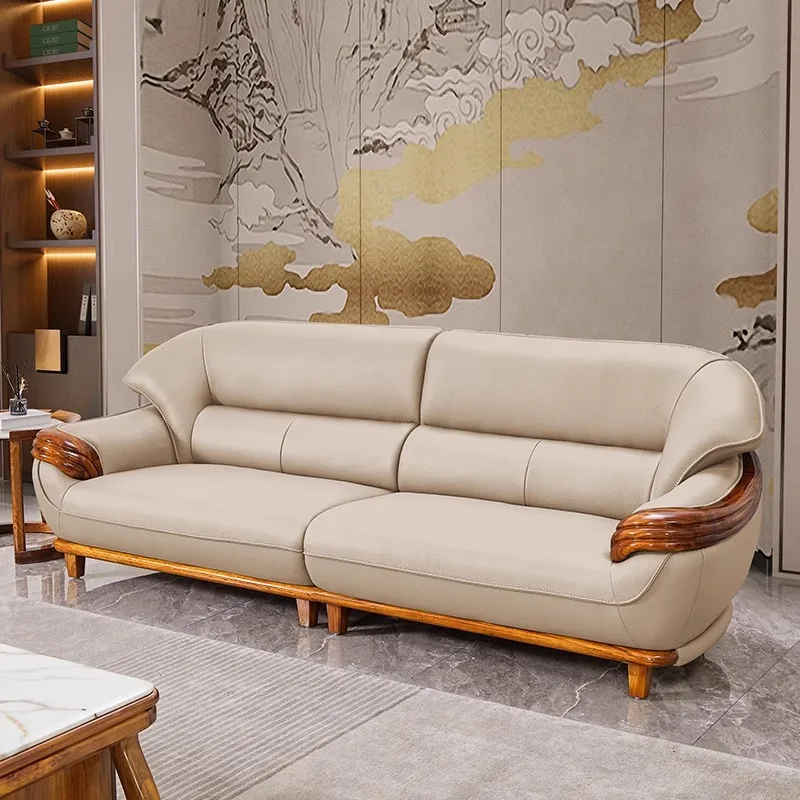 Nuovo divano cinese in ebano in pelle casa villa di lusso soggiorno appartamento tipo combinazione di mobili europei in legno massello di fascia alta