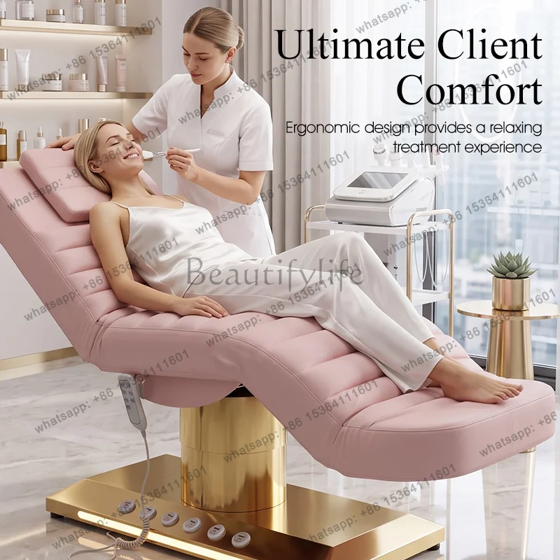 Electric Beauty Treatment Bed 3 Motor Adjustable with Foot Control and Golden LED Light for Spa Salon