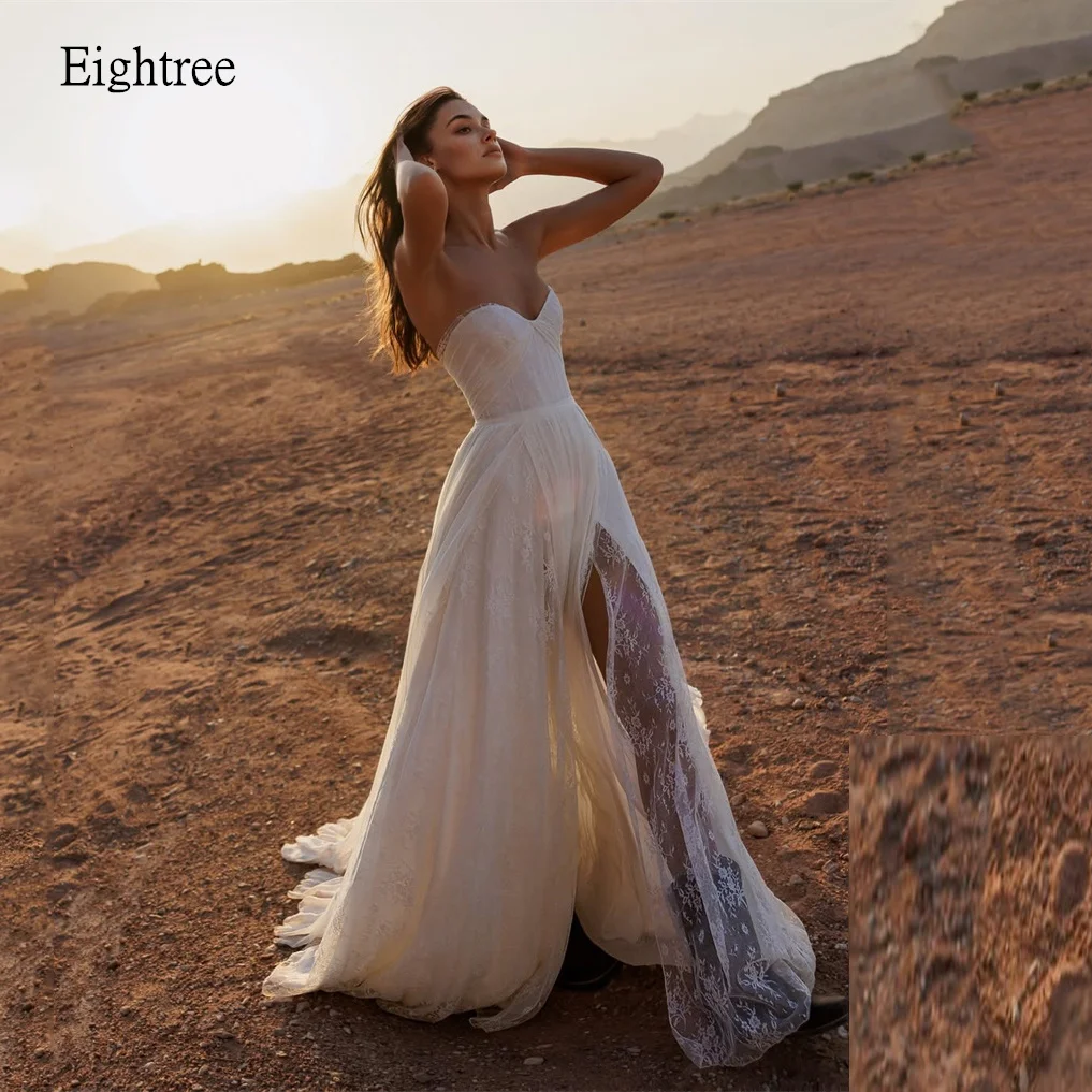 

Eightree Boho Sweetheart Neck A Line Wedding Dress Corset Side Slit Beach Bride Dresses Floor Length Evening Gown Customized