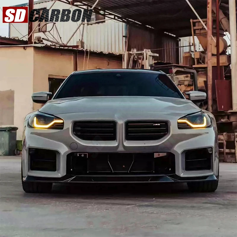 لسيارات BMW M2 G87 2022 + المصد الأمامي للسيارة من ألياف الكربون الجافة كلبشة سبويلر الناشر الجبهة الشفة الذقن تحويلة اكسسوارات السيارات