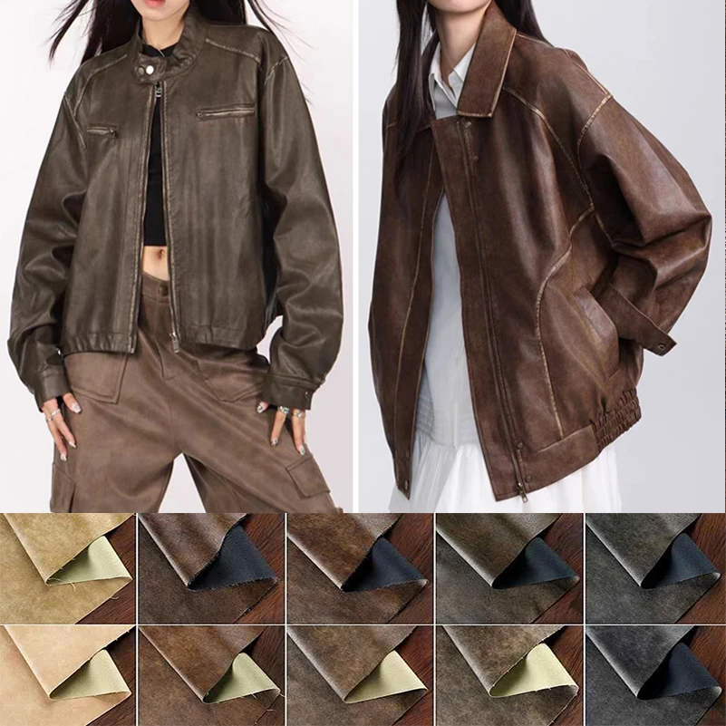 

50x140cm Retro PU Leather Fabric Waterproof Trendy for Sewing Leather Jacket Skirt Bag Sofa Release Materials