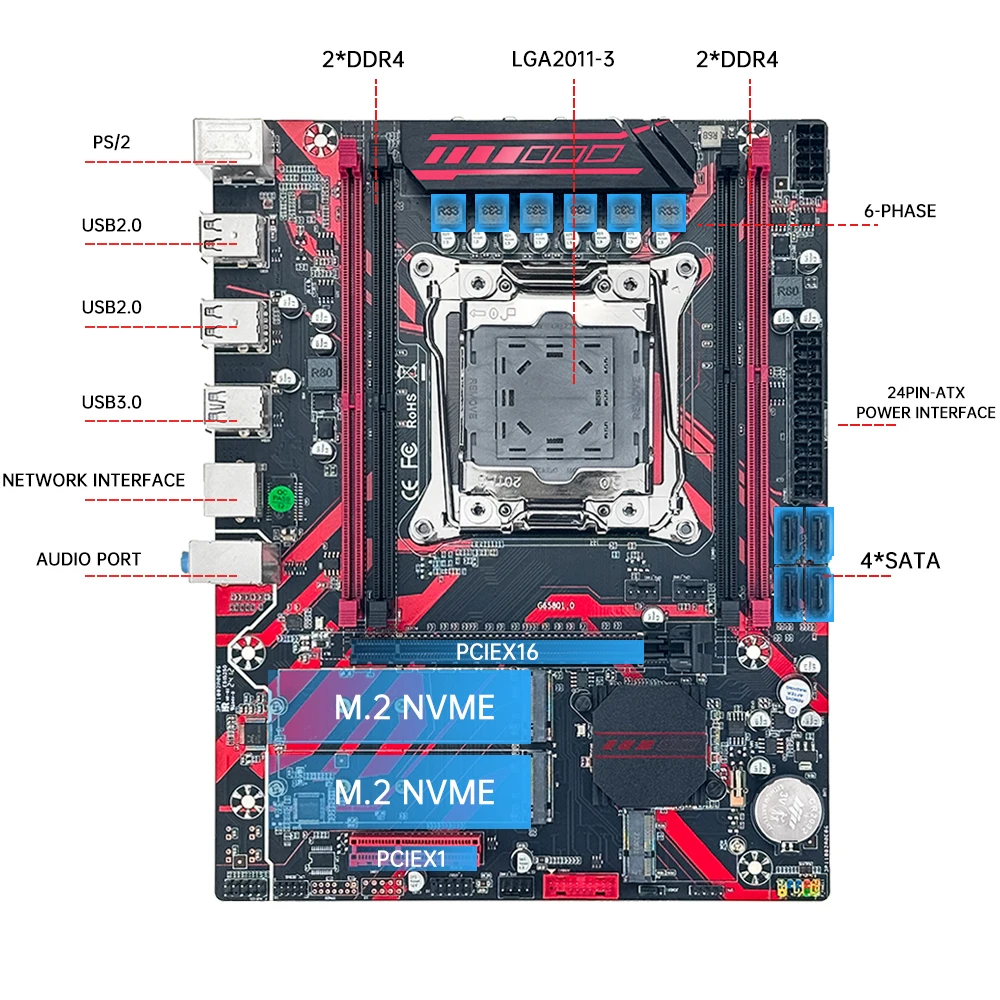 SOYO X99 LGA 2011-3 Set Kit Xeon E5 2680 V4 32G=2*16G DDR4 REG ECC RAM Memory NAME M.2 NVME SATA3.0 USB 3.0 For Gaming Computer