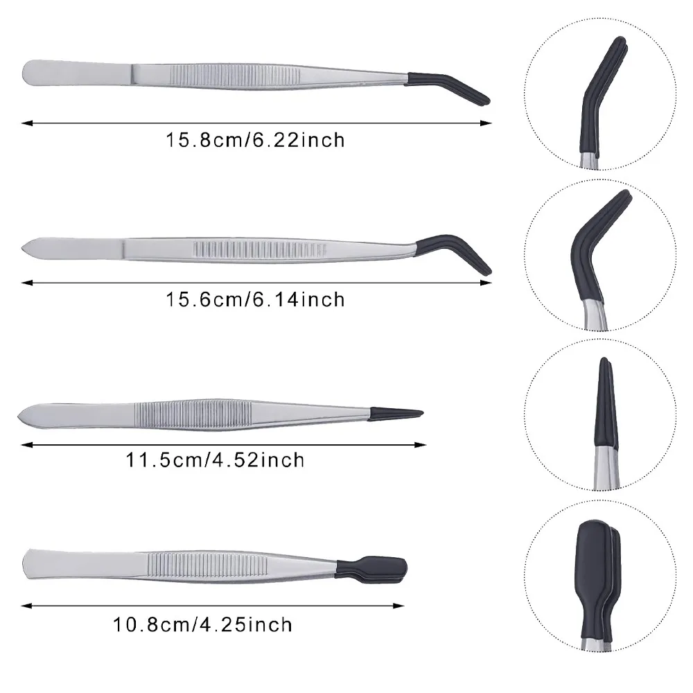 

4Pcs Tweezers With Rubber Tips Tweezers PVC Silicone Coated Flat Tip Bent Tip Tweezers Tipped Tweezers for Bead Jewelry Tools