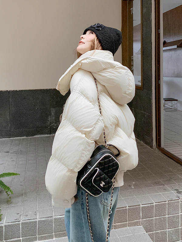 Manteau d'hiver chaud pour femme en duvet blanc 90% Sle Du down Jaet, coupe droite décontractée, long, blanc