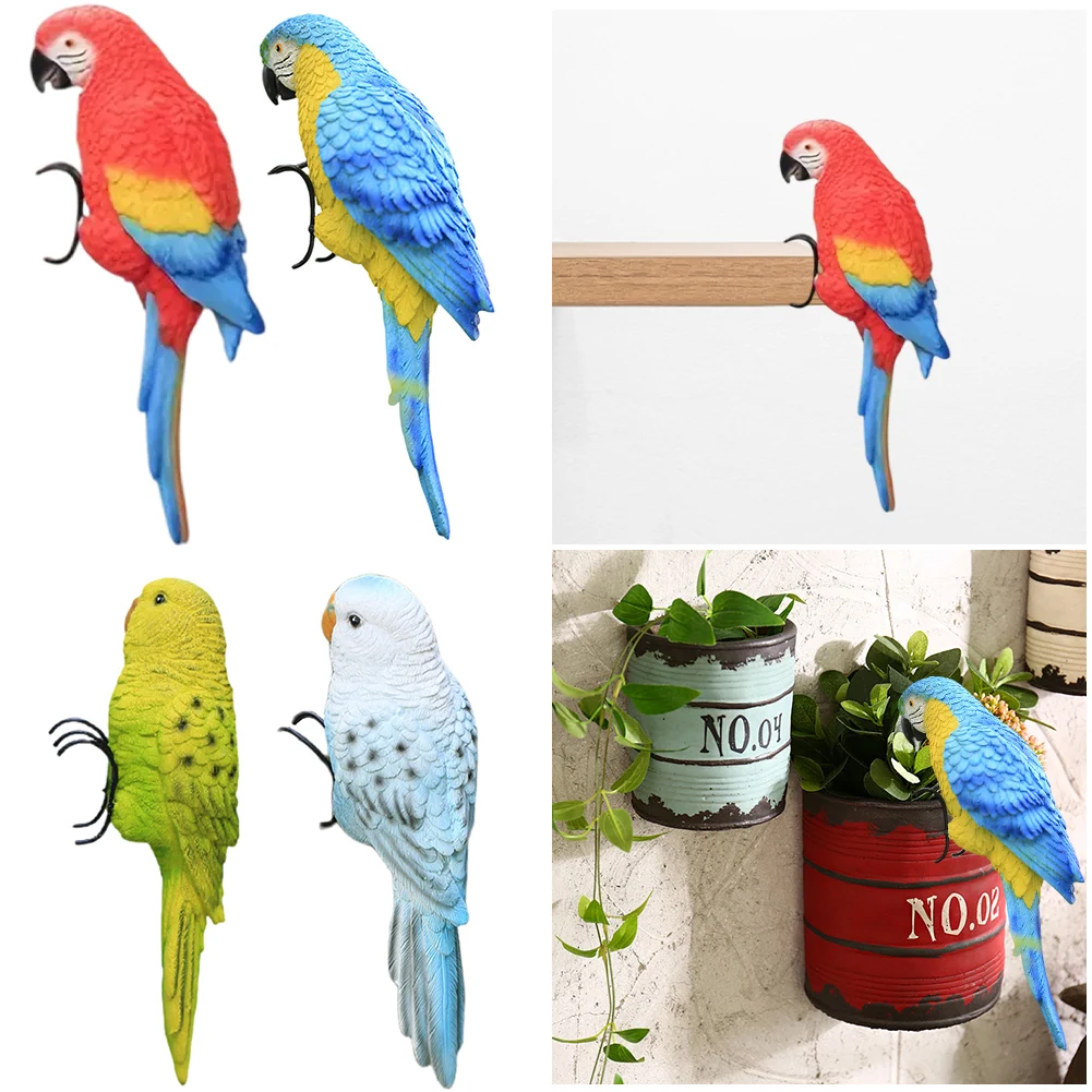 Parrot Wall Hanging Decor Bird Figurines Landscape Ornament Resin Garden Bird Figurine Ornaments for Indoor Outdoor