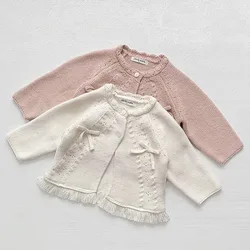 2024 New Autumn Casual Loose Sweater Coat Kids Knitted Cardigan Baby Girls Long Sleeved Solid Color Knitting Cardigan Coat