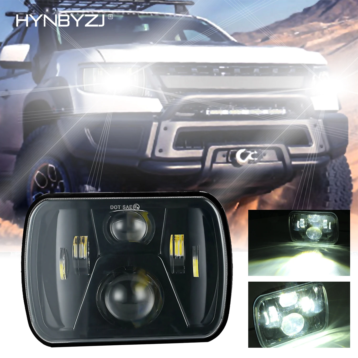 

HYNBYZJ 5X7" 7x6 Inch LED Headlights Square DRL Hi-Lo Beam Angel Eye With Adapter Cable For Jeep Cherokee XJ / Wrangler YJ