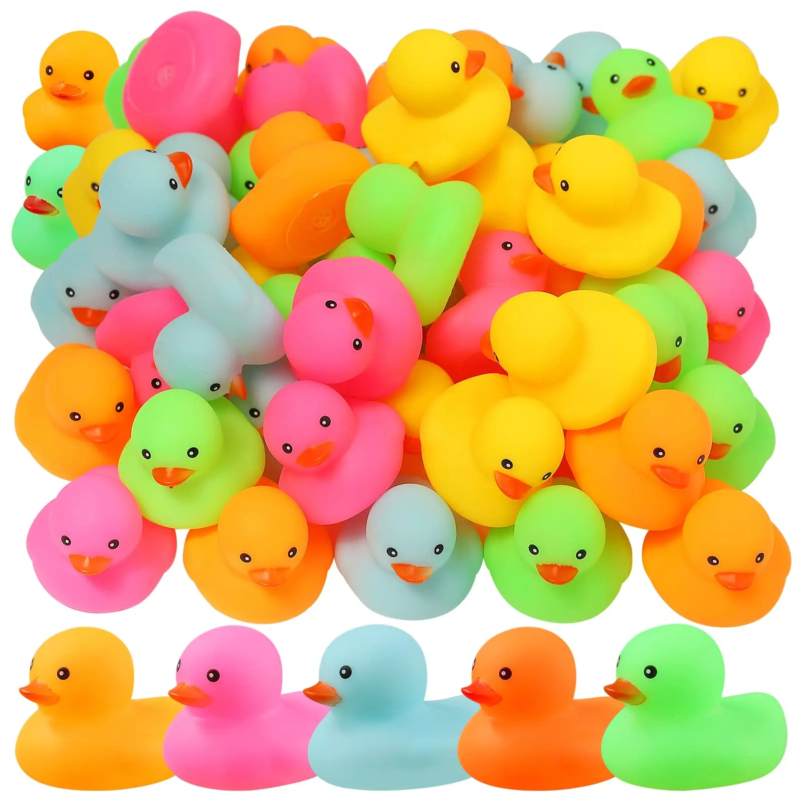 Mini pato de goma de piezas para niños, juguete de baño colorido, flotador y chirriante, piscina, fiesta, 100