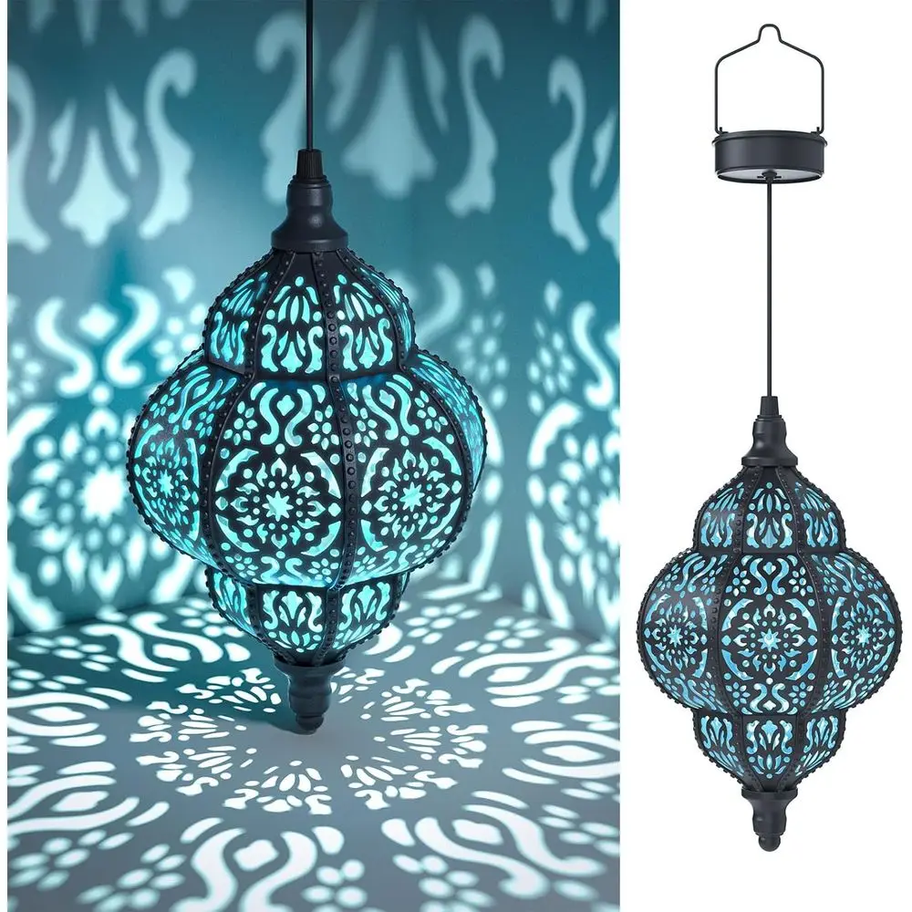 

Outdoor Moroccan Style Waterproof Plastic Lanterns for Patio, Garden, and Backyard (Set of 2, Black)
