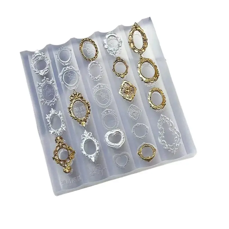 NEW Retro Picture Frame Gem Baroque Shell Carving 3D Relief Manicure Templates Nail Art Transparent Silicone Nail Mold