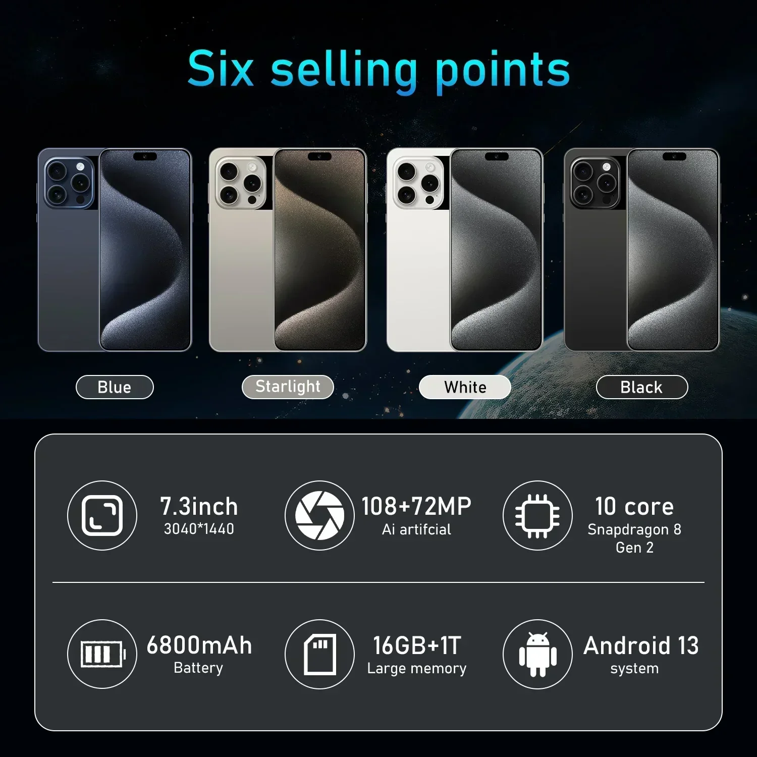 New I15 Pro High-end Smartphone 7.3 HD Second Screen Cellphone 5G Android13 Mobile Phone 16G+1T Dual Sim Celulares 108MP 6800Mah