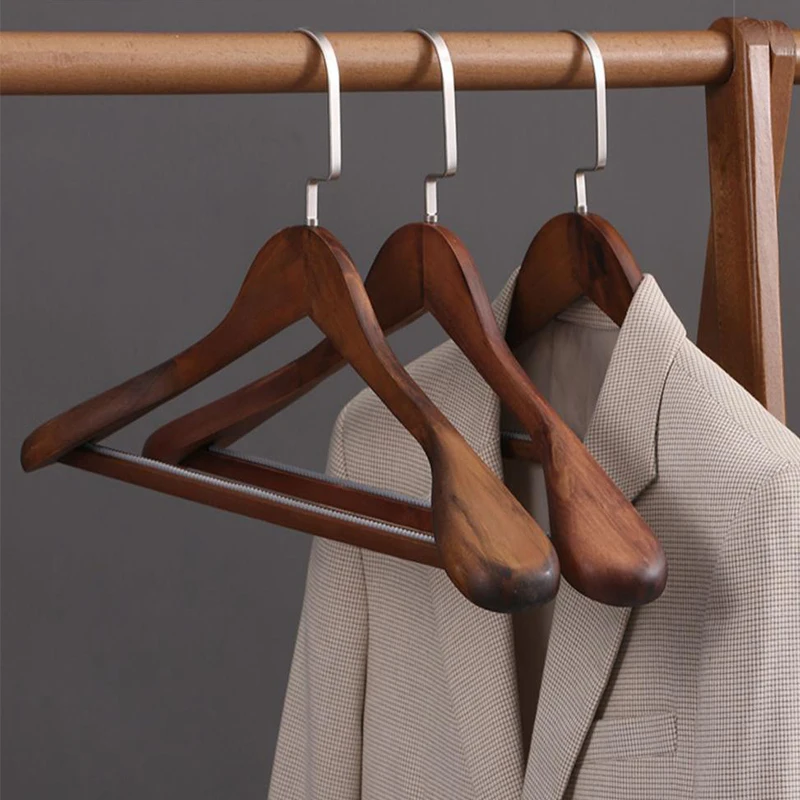 wood coat hanger wide shoulder non slip pants bar suit clothes rack home Wardrobe closet organizer luxury wooden clothes hanger