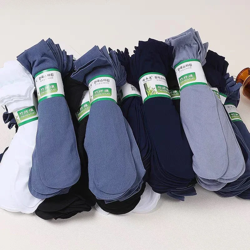 10Pairs Bamboo Men Ice Silk Socks Summer Spring Sports Socks Sweat Absorption Deodorant Thin Stripe Breathable Silk Long Sock