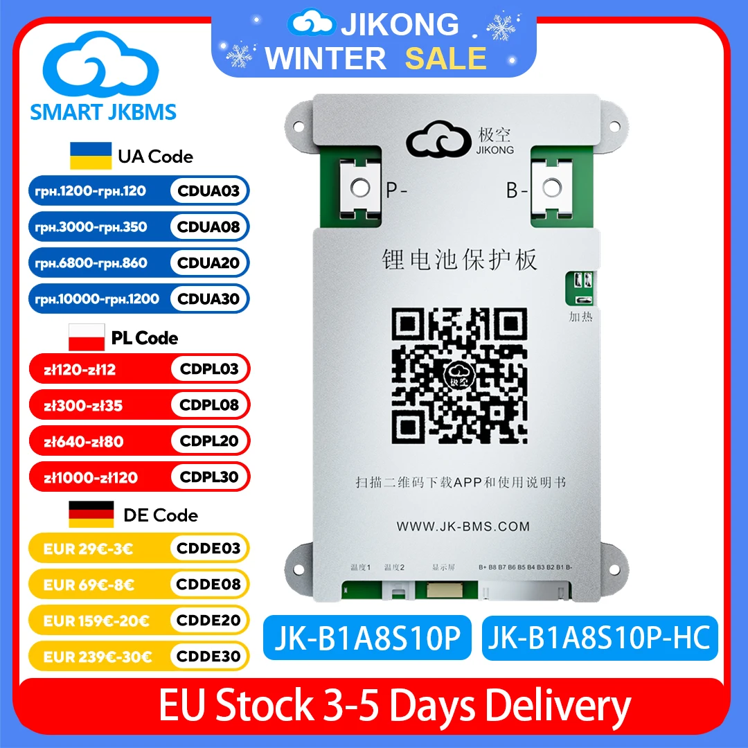 

JIKONG JK BMS B1A8S10P Smart BMS 4S-8S 1A 2A Active Balance BMS Heat CAN RS485 BT for LiFePo4 Li-ion Lto Battery 100A-200A JKBMS