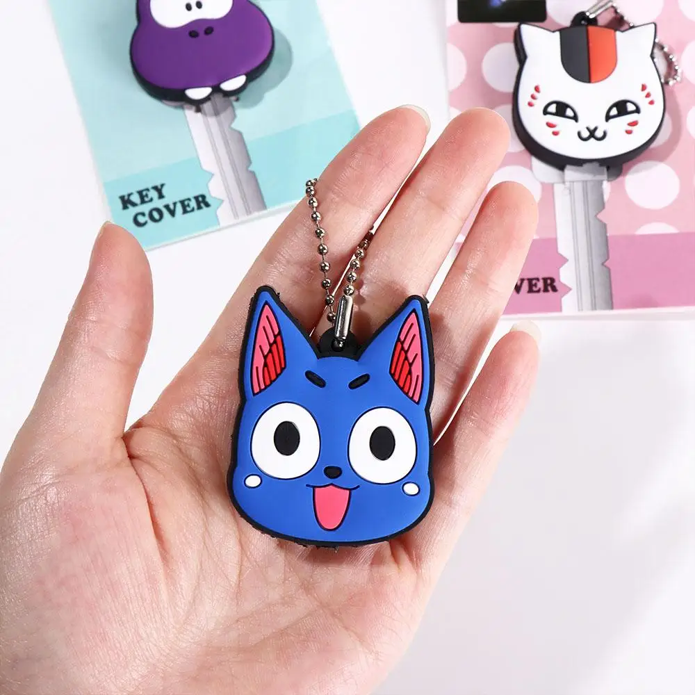 Key Dust Cover Holder LED Light Key Cover PVC Silicone Key Ring Cartoon Animals Shape Keychain Case Shell Lady