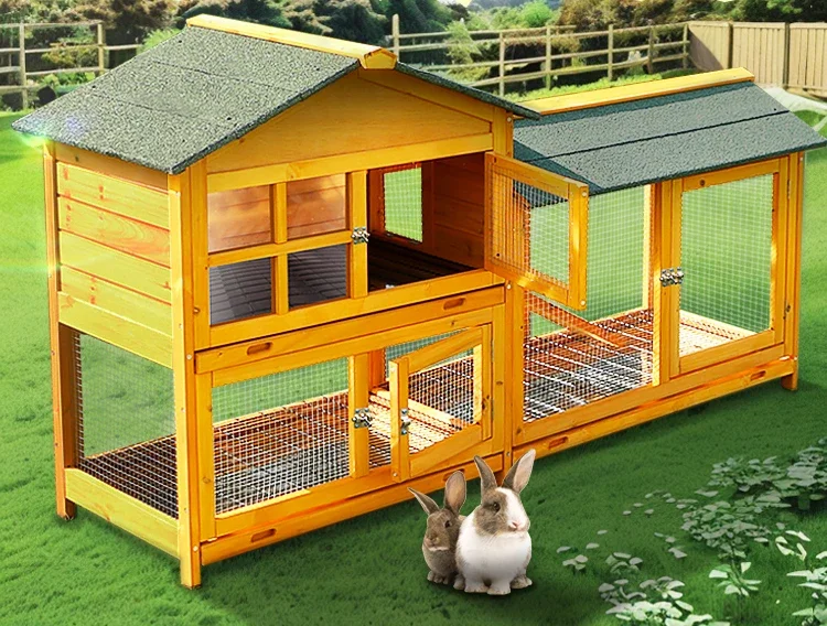 Rabbit nest wooden house anti-spray urine outdoor solid wood breeding cage