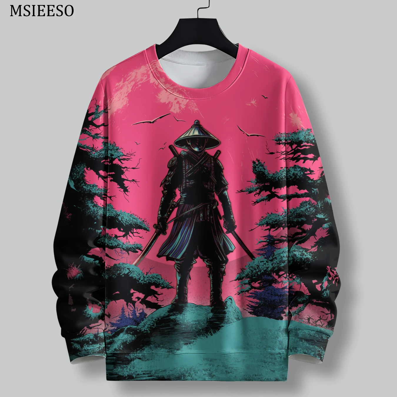 MSIEESO Men Sweatshirt Japanese Sakura Warrior Printed Sportshirt Women Long Sleeve Casual Sweater Male Streetwear Tops