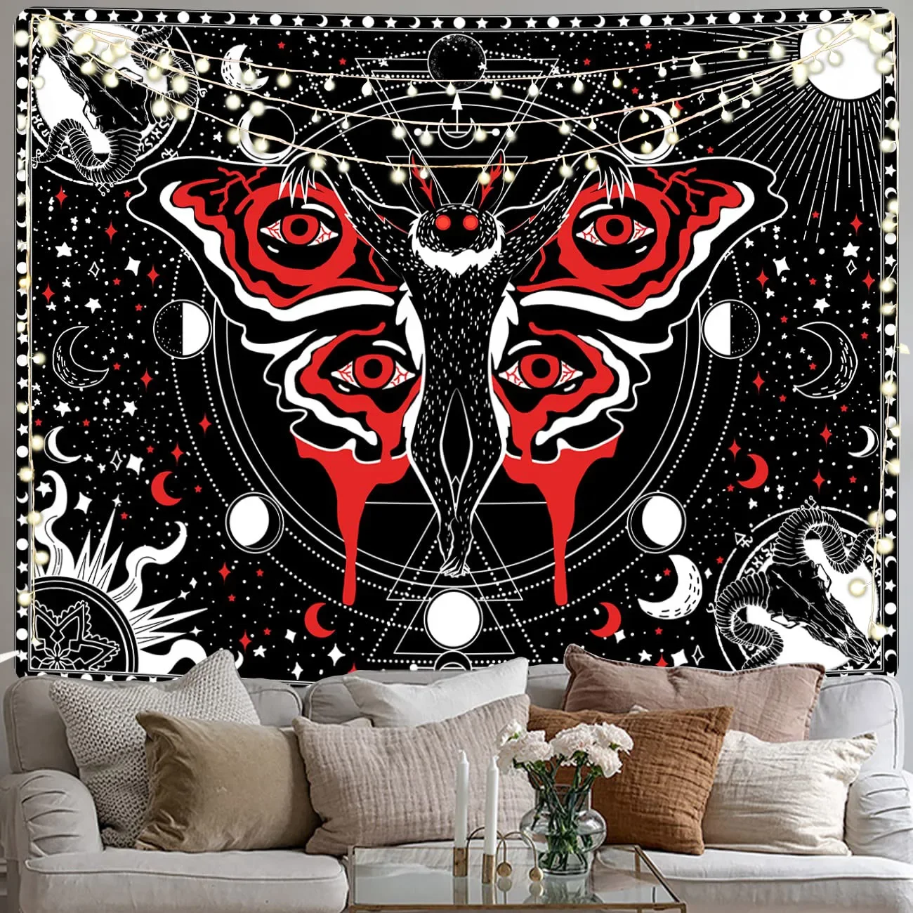 Mottenman Wandtapijt Gotische Schedel Anime Wandtapijten Mandala Decoratie Huis Vlinder Boho Kamer Decor Zwart En Rode Muur Kunst Opknoping