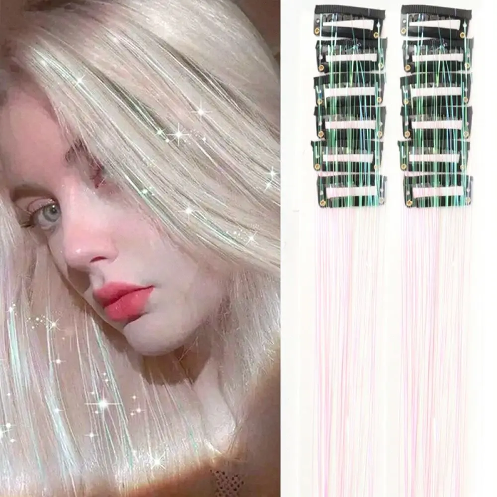 Sparkling Tinsel Hair Extensions Clip In Synthetic Strands Glitter Hair Highlights For Women Party Cosplay Beauty Tool
