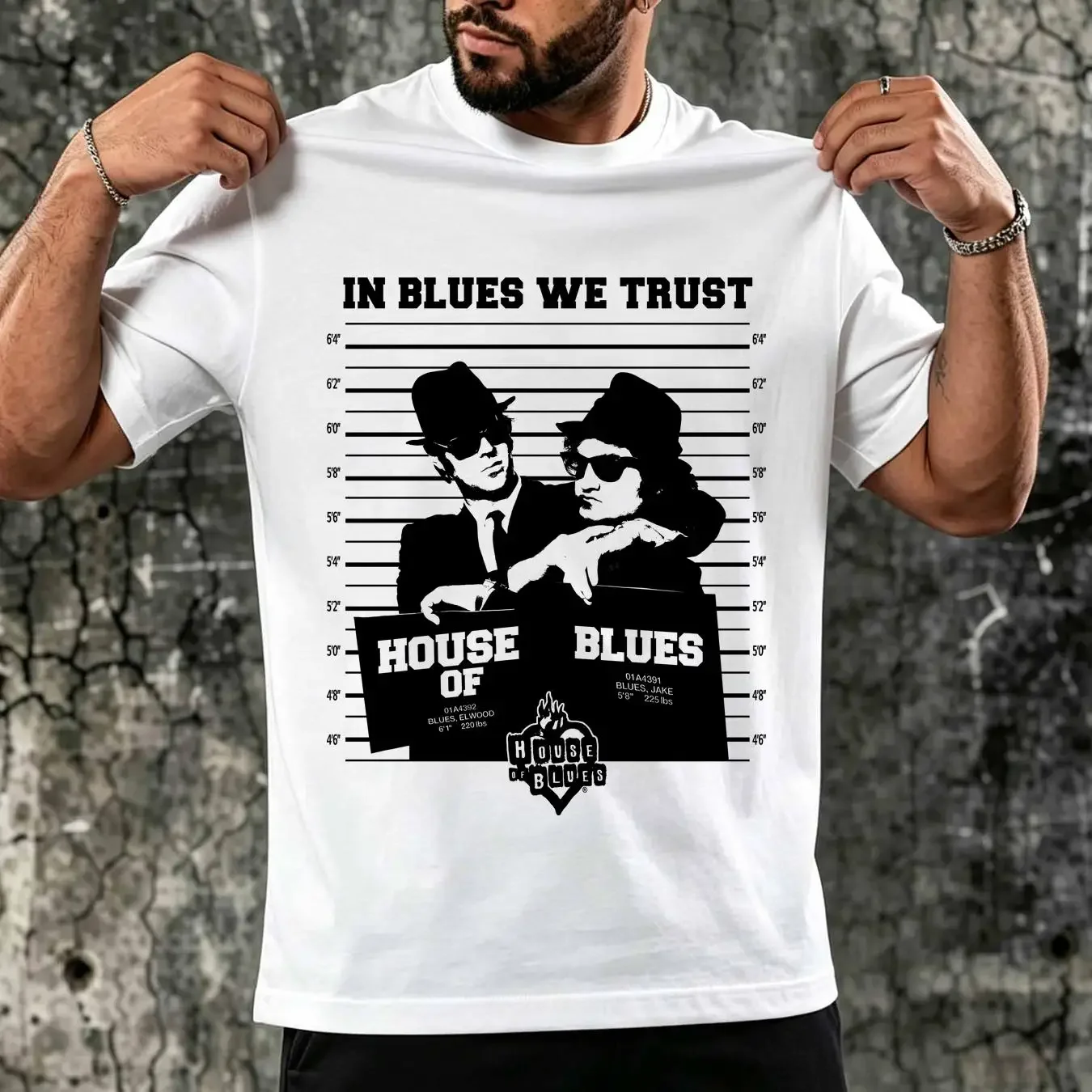 washed T Shirt House Of Blues In We Trust Mens White M Jake Elwood Brothers long or short sleeves vintage Washed Unisex graphic