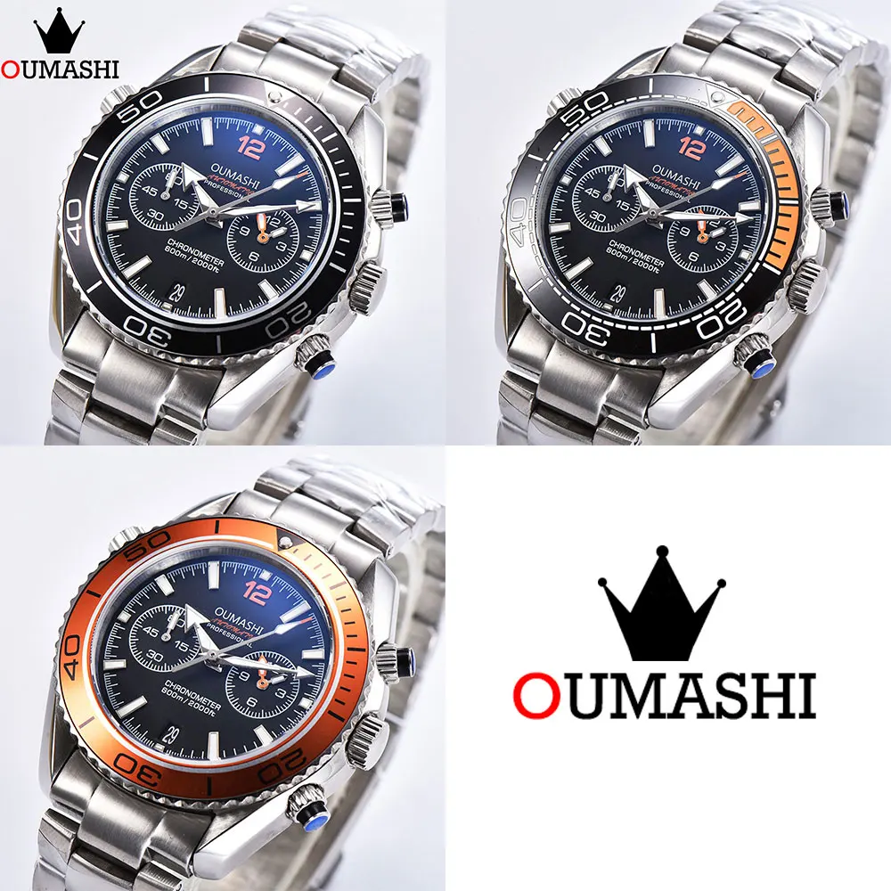 OUMASHI Men\'s Super Style OMG Five Needle Watch with Timing Function Quartz Watch Glow Waterproof Diving Watch 806