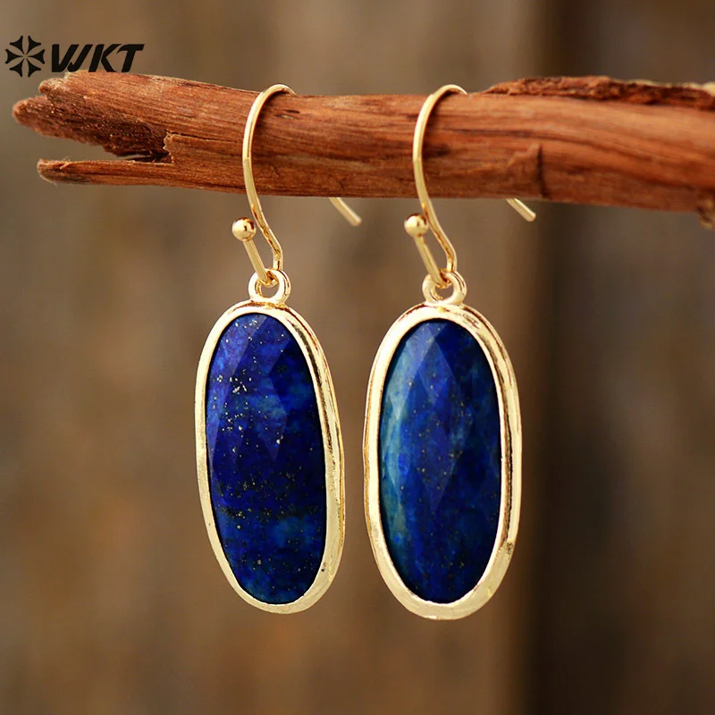WT-E785 Special Oval Shape Natural Amethyst Lapics Stone Hook Earring For Women Cocktail Party Dress Accessory 3