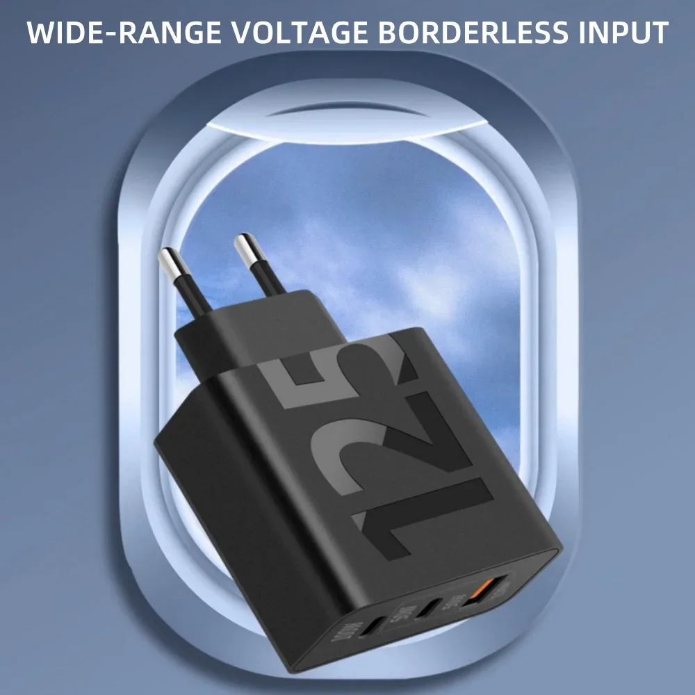Разъем ЕС/США, всего 125 Вт, USB-зарядное устройство, 3 порта, тип C, быстрая зарядка, настенное зарядное устройство для телефона для iPhone, Samsung, Xiaomi, зарядное устройство для путешествий телефона