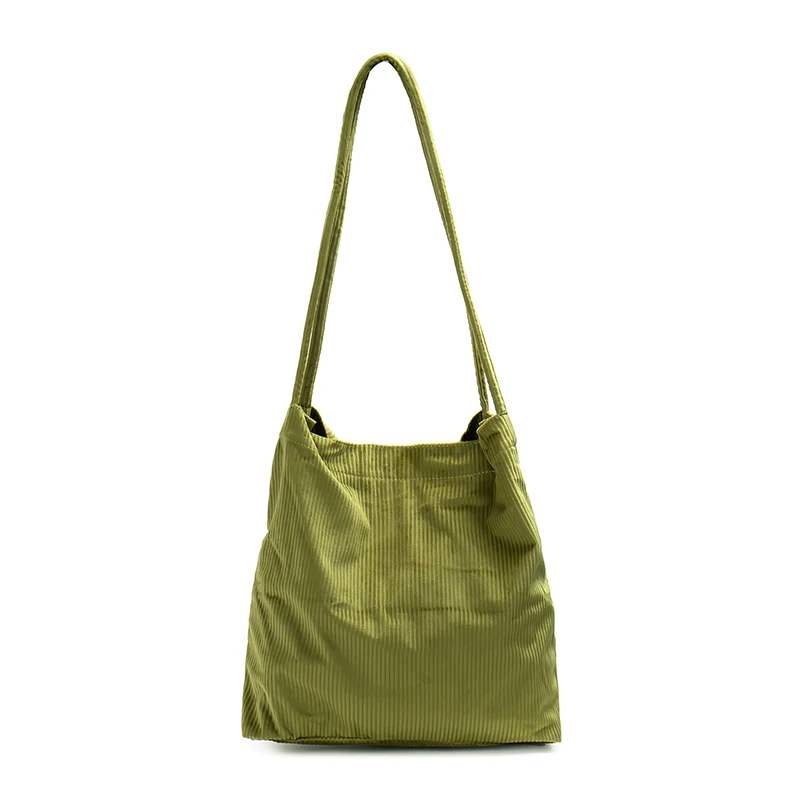 Donne Fahion verde solido di alta qualità in velluto a coste Tote Bags Chic Versatile borsa di grande capacità borsa della spesa leggera Shouder