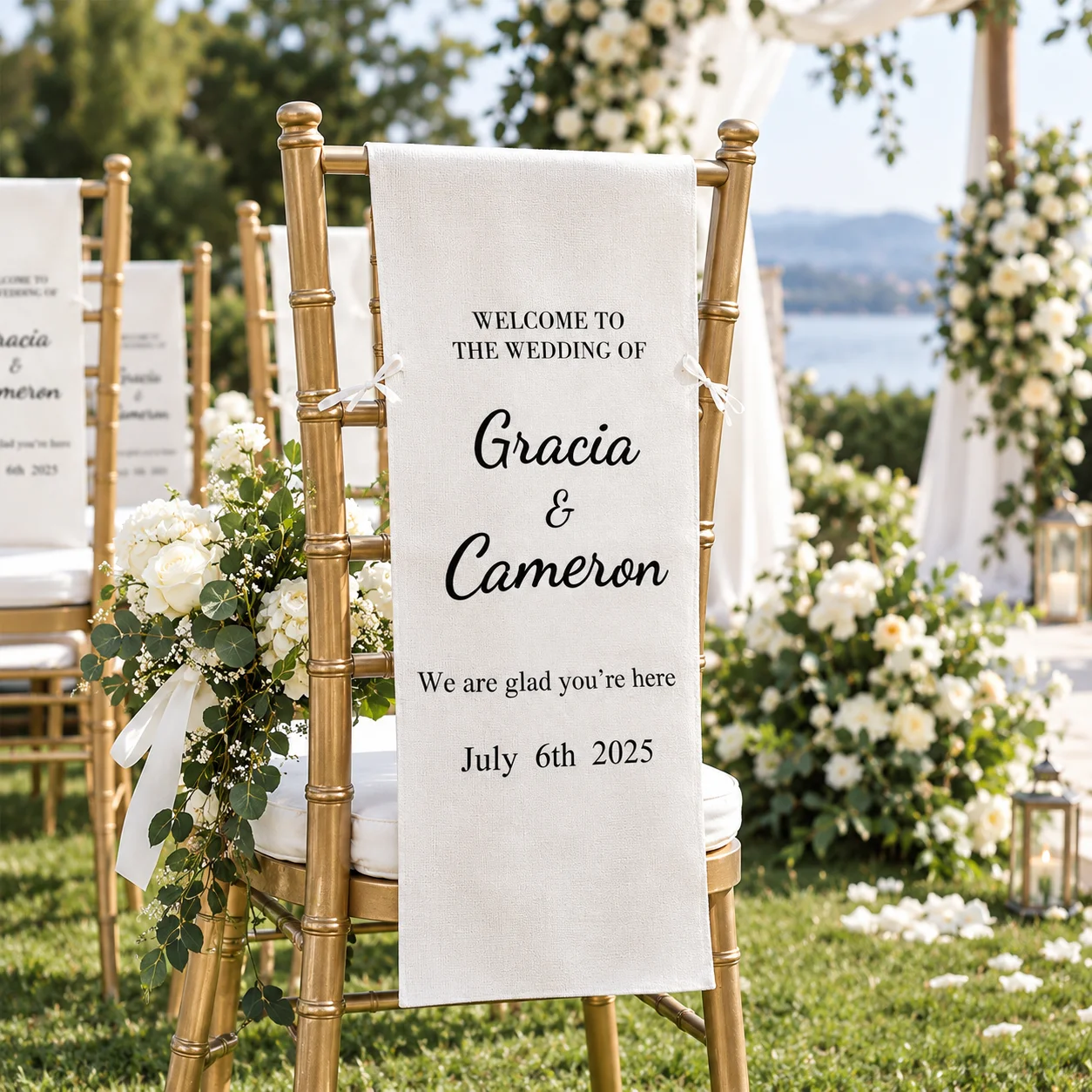 Customized Text Imitation Hemp Reserved Seat Decoration Personalized Gift for Wedding Occasions