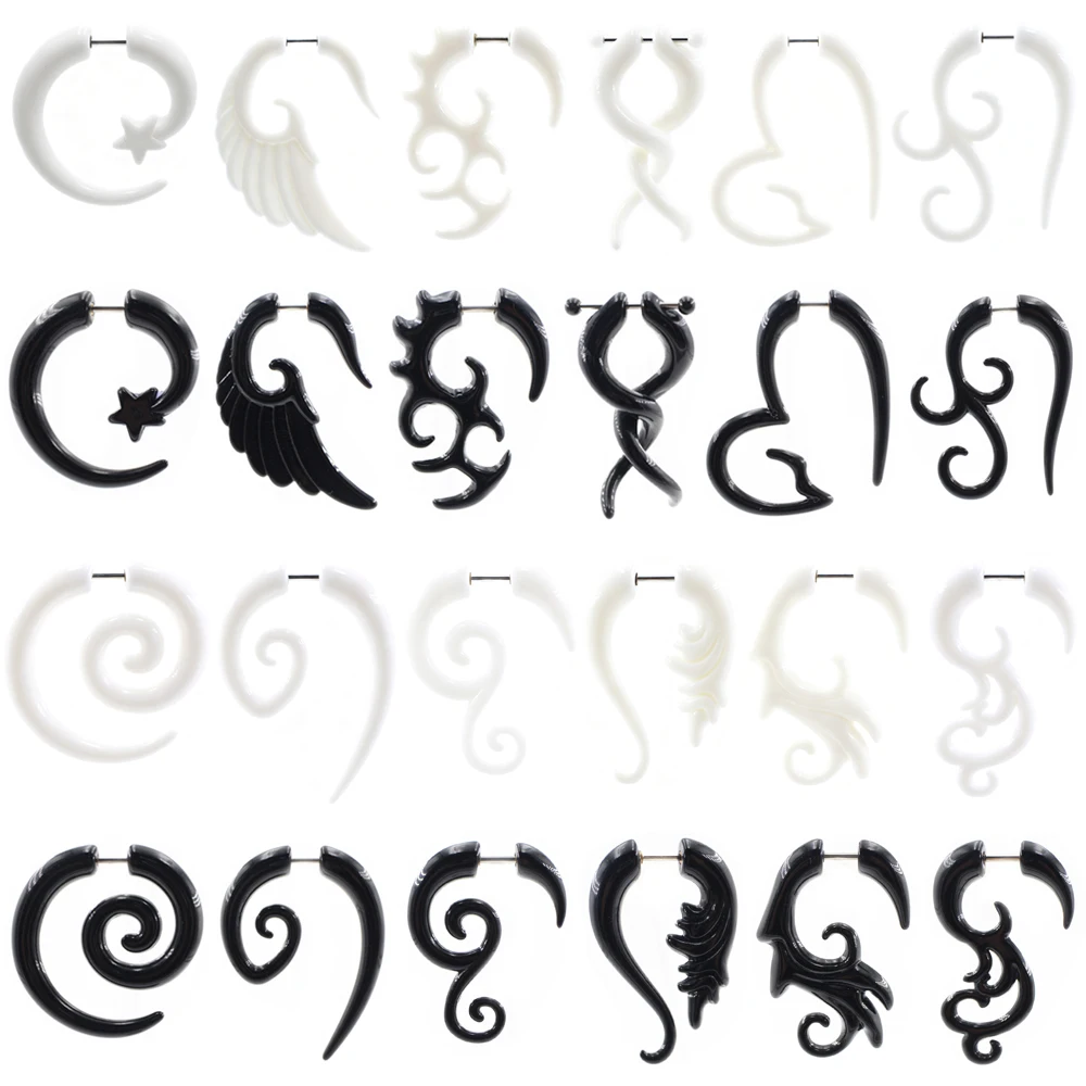 2PCS White Acrylic Spiral Vortex Heart Star Feather Fake Cheater Ear Taper Gauges Expander Plugs Earrings Piercing Body Jewelry