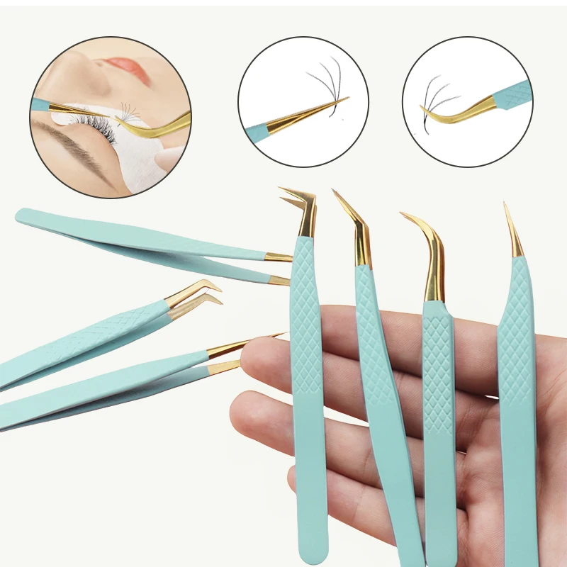 1 Stuks Wimperverlenging Pincet Blauw Roestvrij Staal Superhard Pincet Fiber Tips Hoge Precisie Antistatische Lash Pincet