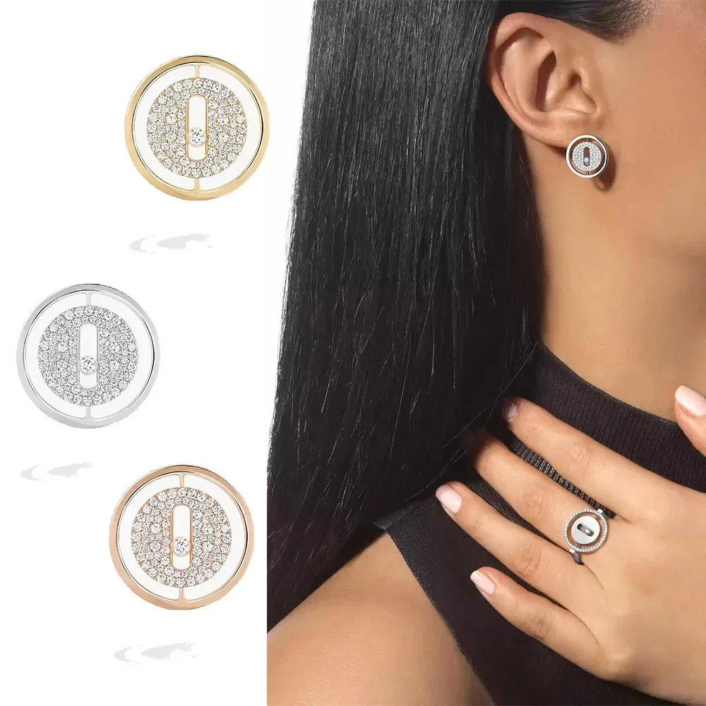 

Fashion jewelry pure silver s925 classic round diamond studded brand design dinner party ladies 18k gold luxury earrings