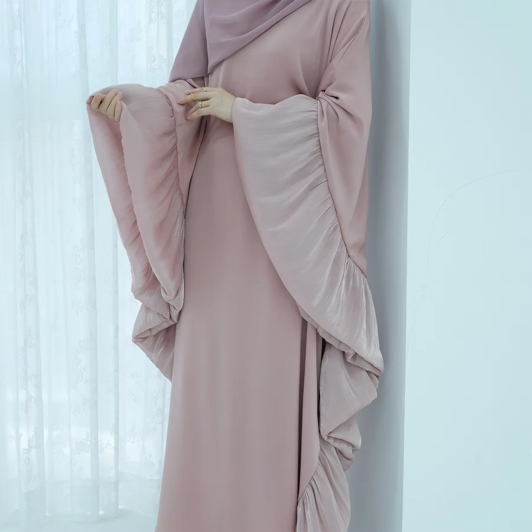 

Ramadan Eid Abaya Jalabiya Women Muslim Dress Ruffle Batwing Sleeve Kaftan Turkey Kebaya Caftan Marocain Femme Robe Dubai Abayas
