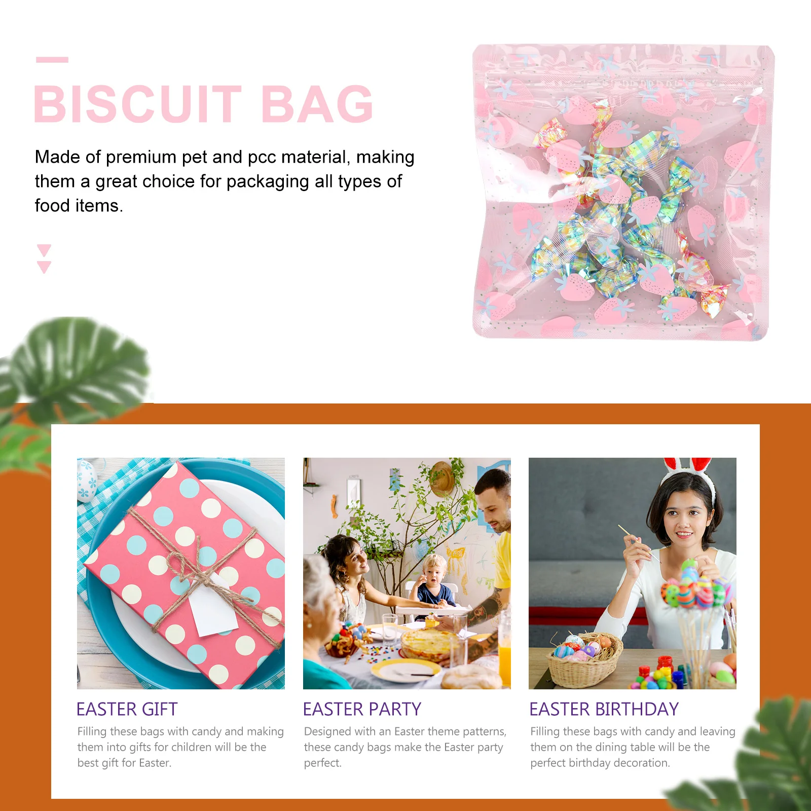 

10Pcs Baking Snack Bags Premium Pet Cpp Material Transparent Reusable Sealing Biscuit Bags for Christmas Wedding Party Favors