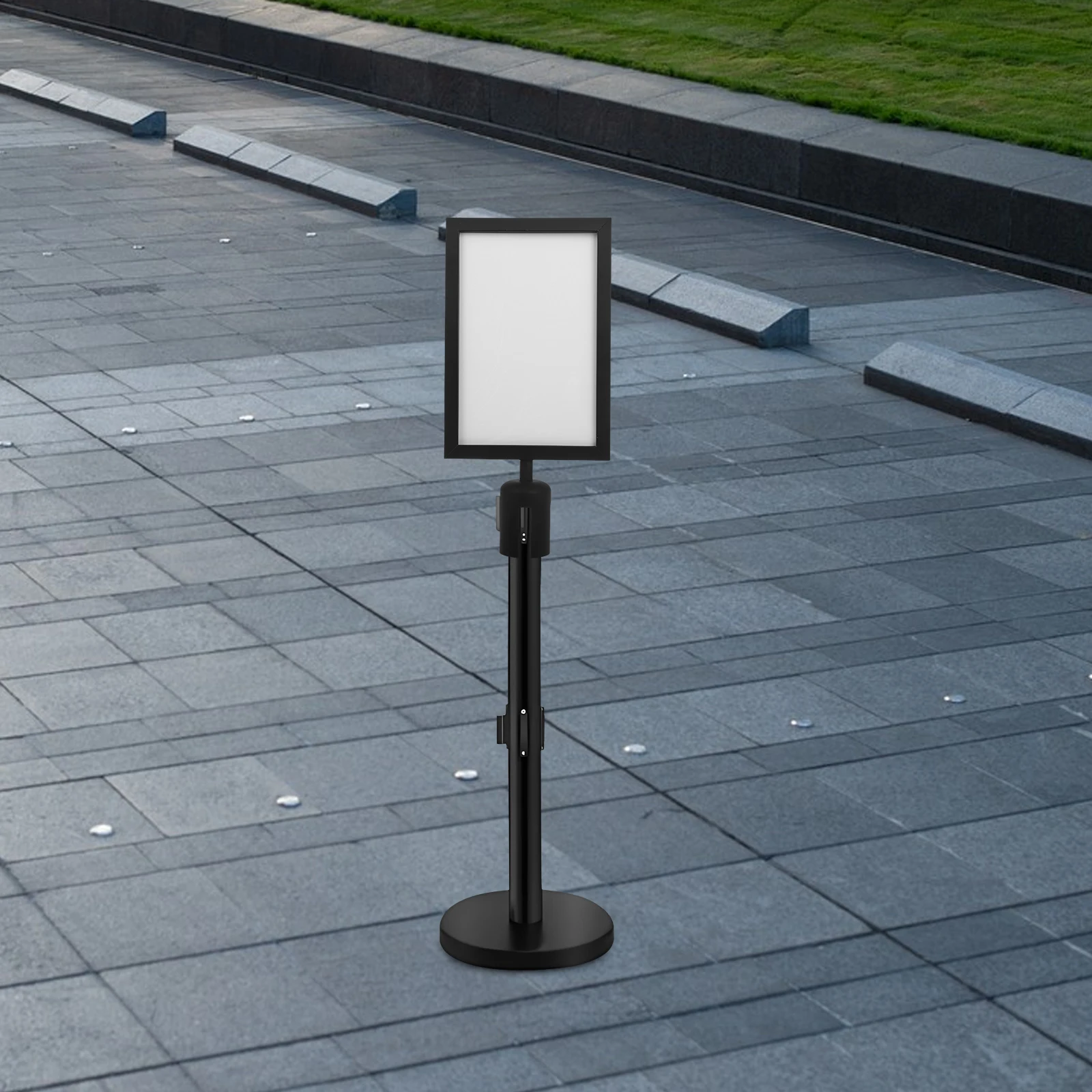

Stainless Steel Cordon Post Portrait Sign Frame Double Sided Top Stand Display Door Holder for Airports Stations Malls