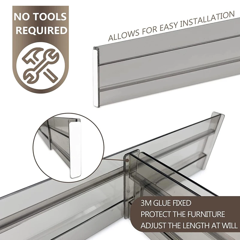 درج أدير شفاف أسود ، بلاستيك ، 4 ، 6 تقسيم ، 8 ، 10 درج