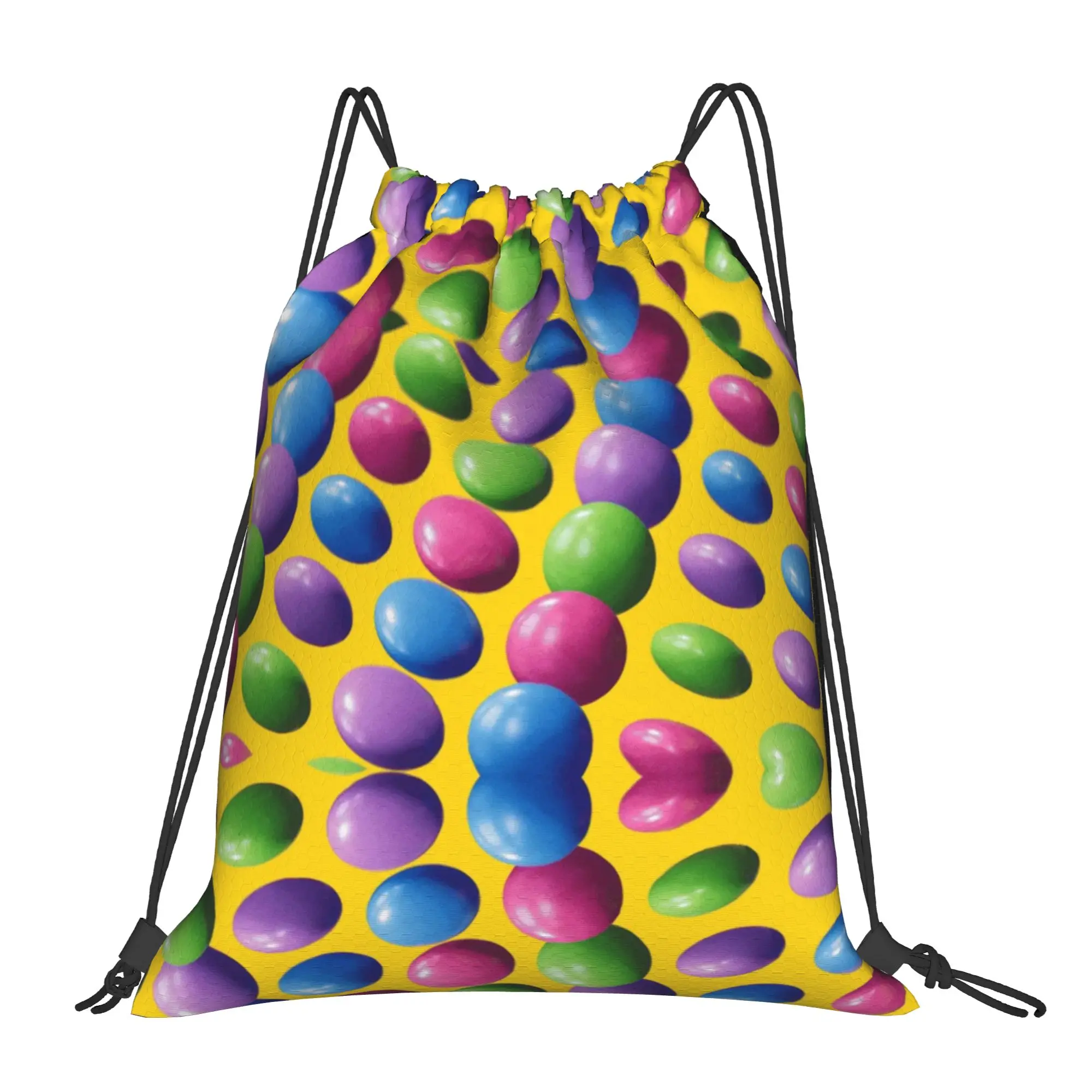 uUnreal Candy Chocolate Gems Yellow Portable Hiking Riding Gym Drawstring Storage Sporty Backpacks