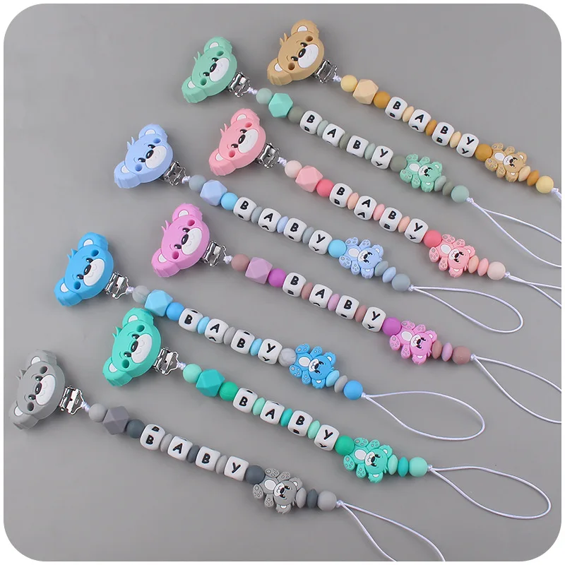 Baby Handgemaakte Gepersonaliseerde Naam Clips Cartoon Siliconen Kralen Fopspeen Ketting Voor Bijtring Verpleegspeelgoed Tepel Dummy Houder Kettingen