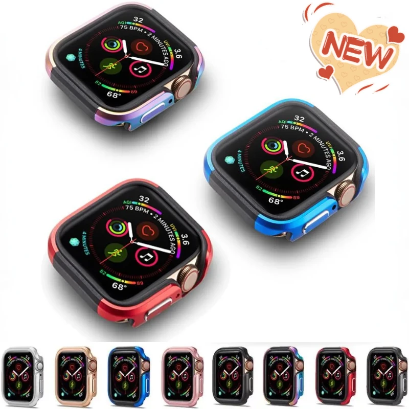 Funda de aleación de aluminio de alta gama para Apple Watch 9, 8, 7, 45mm, 41mm, iWatch 6, 5, 4, 3SE, 44mm, 40mm, accesorios de carcasa de Metal + TPU