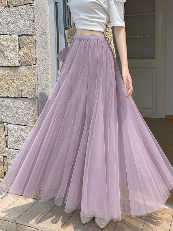 High Waist A-Line Skirt Women's Half Skirt Spring Summer New Style Inner Wear Pleated Long Skirt Cover Hip Base Net Skirt
