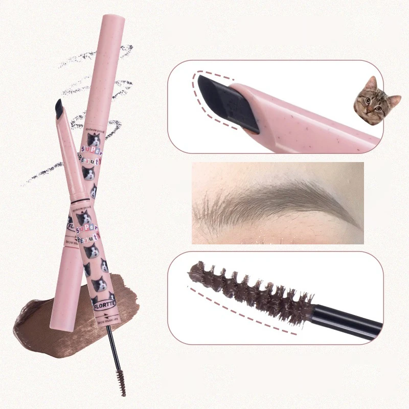 

FLORTTE Dual-Headed Eyebrow Pencil Microblading Eyebrows Mascara Velvet Long-Lasting Waterproof Sweatproof for Wild Brow Makeup