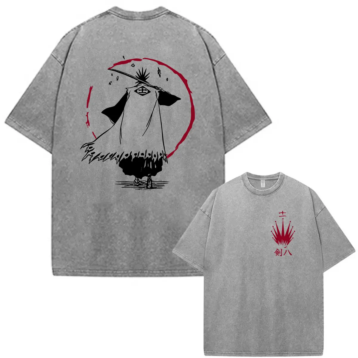Japanese Anime Bleach Kenpachi Zaraki Vintage Washed T Shirts Men's Women summer Fashion Cotton Short Sleeve T-shirt Streetwear