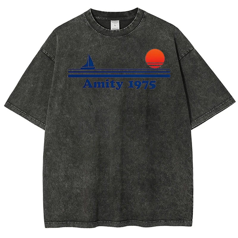 

Amity 1975 T-Shirt New Gifts And T-Shirts Washed Shirts Graphic Summer Mens Vintage Pattern Printed Washed Cotton Trendy T-Shirt