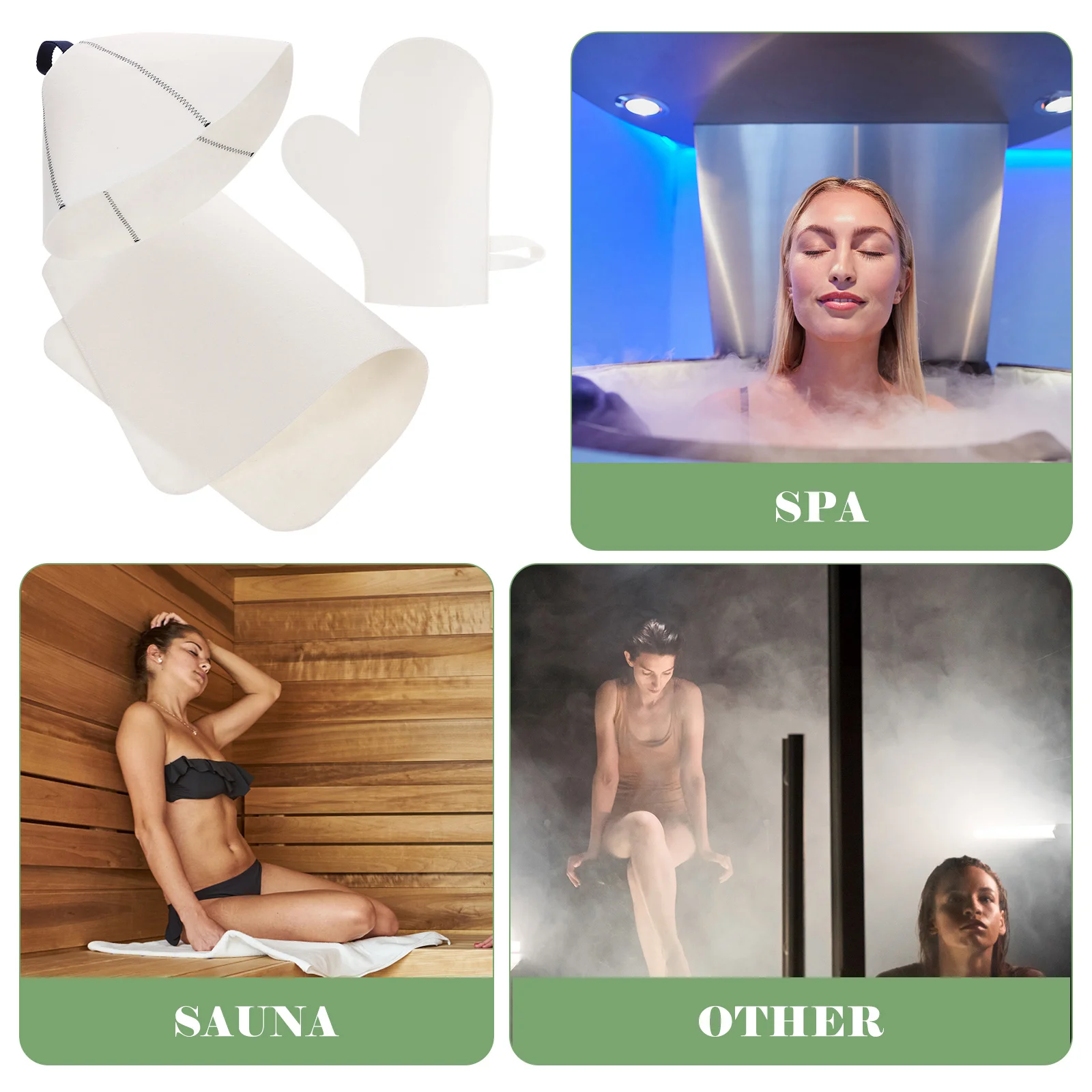 

Felt Sauna Hat Set Women Bath Cap Mat Glove Breathable Scalp Protection Long Hair Curly Thick Sauna Accessories