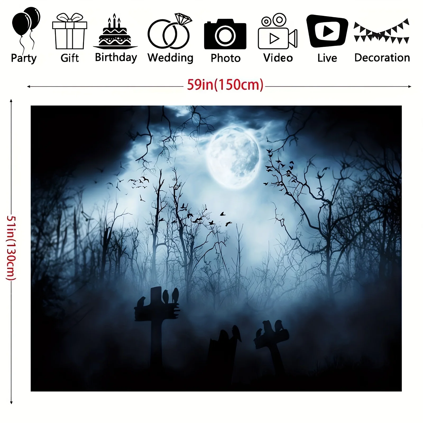 Haunted Bats Flying on Dark Forest Tombstones - Realistic Gothic Photography Background for Ghost Studio Meeting