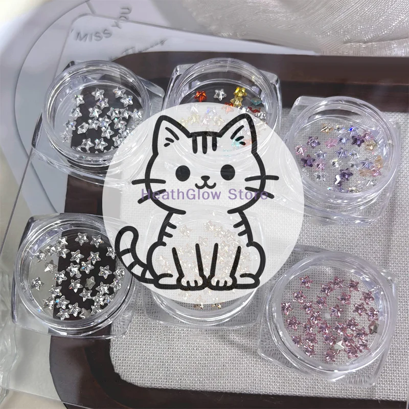 1Box 30Pcs Sparkling Pentagram Zircon Nail Charms Cute Minimalist Flatback Rhinestones 3mm Multi-color Mini Star Gems Nail Parts