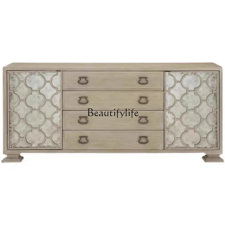 

French style old solid wood dining side cabinet living room wall locker American style