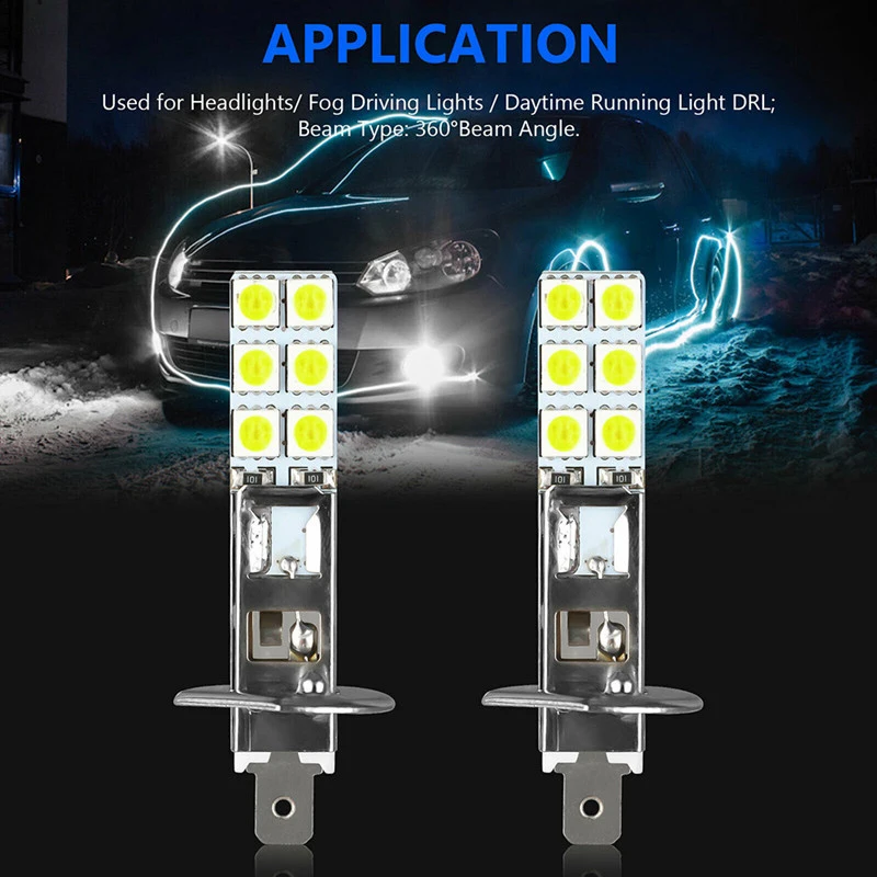 1Pc Car LED Headlights H1 H3 Head Lights 5050 Chip 6000K Super White Lamps 55W Bulbs Kit Fog Driving Headlamps Accesories